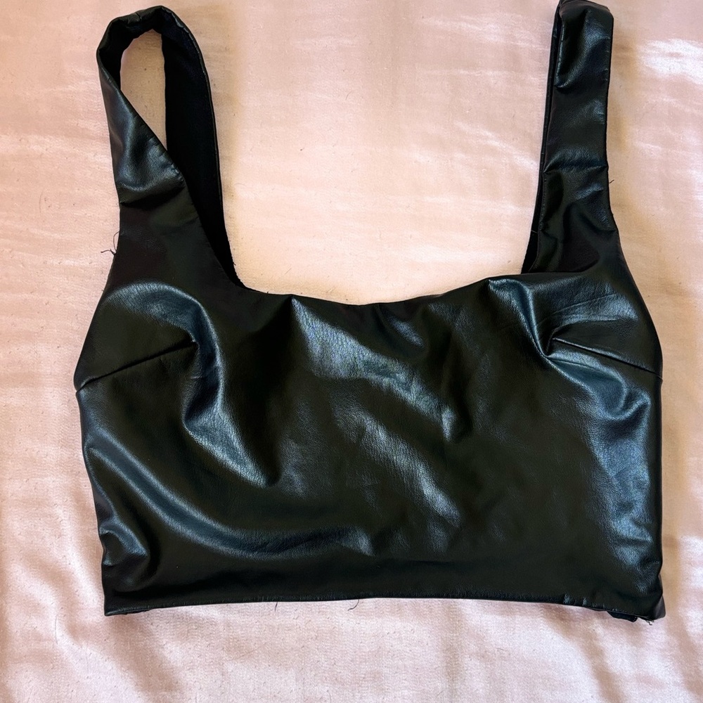 Black Faux Leather Crop Top